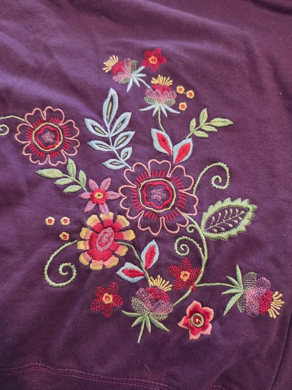 Woman Within Purple Embroidered Floral Sweatshirt